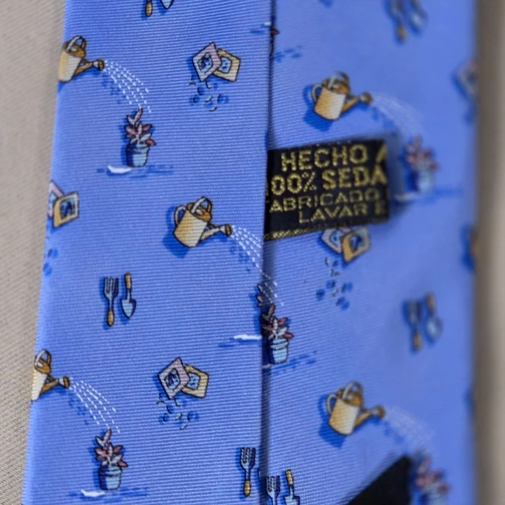 Paul Verlaine Paris Silk Tie Sky Blue Gardening Motif Spain‎ Mens Necktie